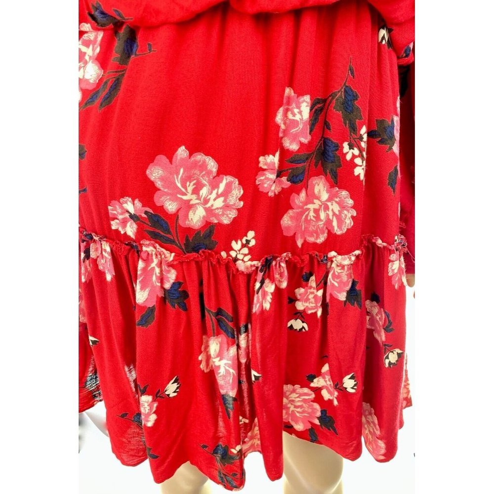 Valencia & Vine 'Stephanie' Red Floral Mini Dress Size S Long Billowy Sleeves - Picture 3 of 7